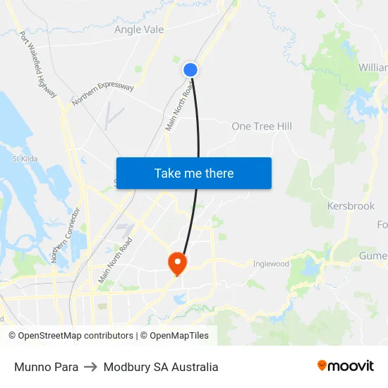 Munno Para to Modbury SA Australia map