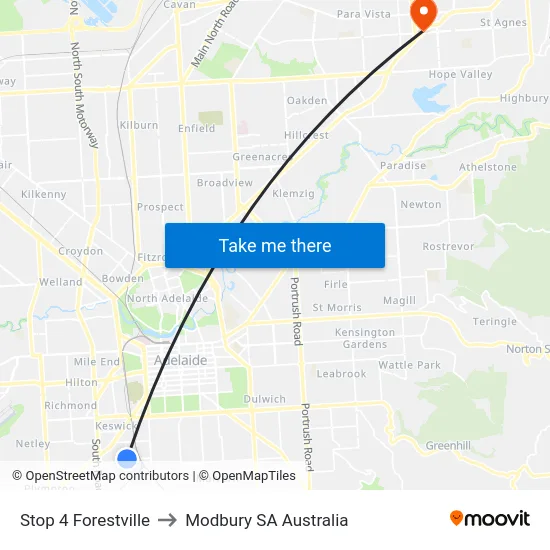 Stop 4 Forestville to Modbury SA Australia map