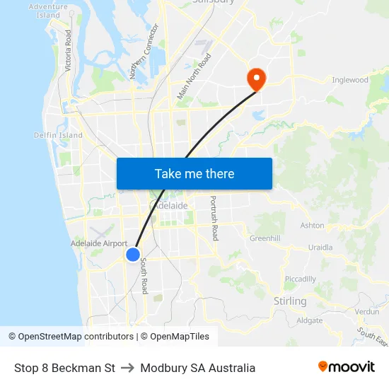 Stop 8 Beckman St to Modbury SA Australia map