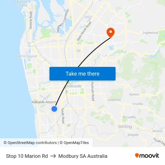 Stop 10 Marion Rd to Modbury SA Australia map