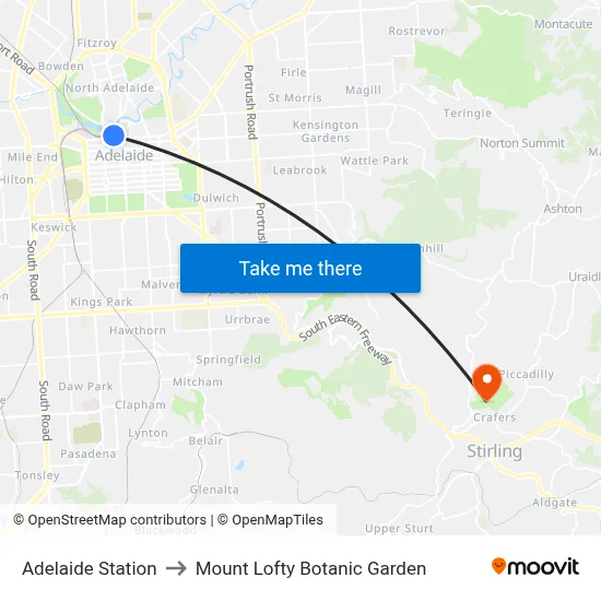 Adelaide Station to Mount Lofty Botanic Garden map