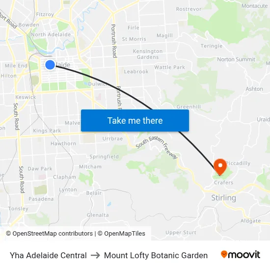 Yha Adelaide Central to Mount Lofty Botanic Garden map