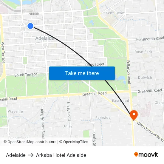 Adelaide to Arkaba Hotel Adelaide map