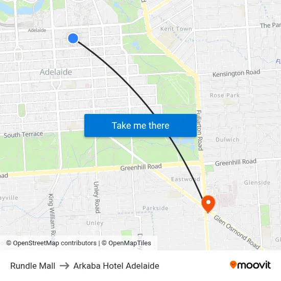 Rundle Mall to Arkaba Hotel Adelaide map