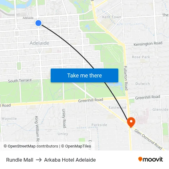 Rundle Mall to Arkaba Hotel Adelaide map