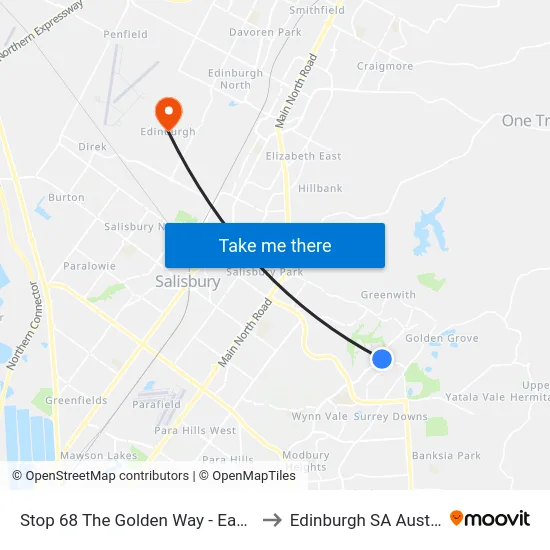 Stop 68 The Golden Way - East side to Edinburgh SA Australia map