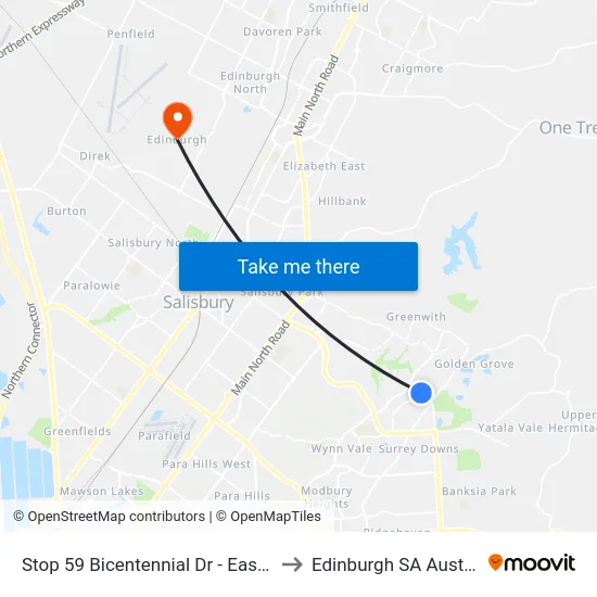 Stop 59 Bicentennial Dr - East side to Edinburgh SA Australia map