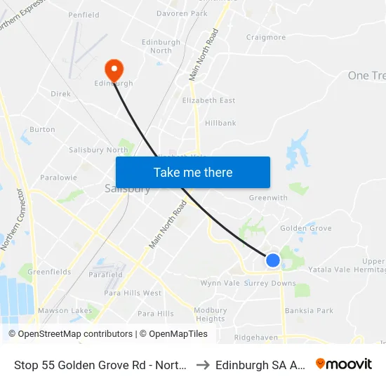 Stop 55 Golden Grove Rd - North West side to Edinburgh SA Australia map