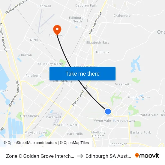 Zone C Golden Grove Interchange to Edinburgh SA Australia map