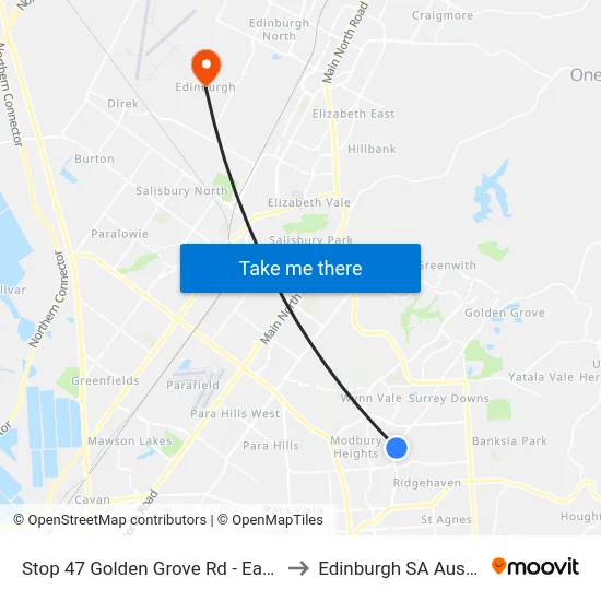 Stop 47 Golden Grove Rd - East side to Edinburgh SA Australia map