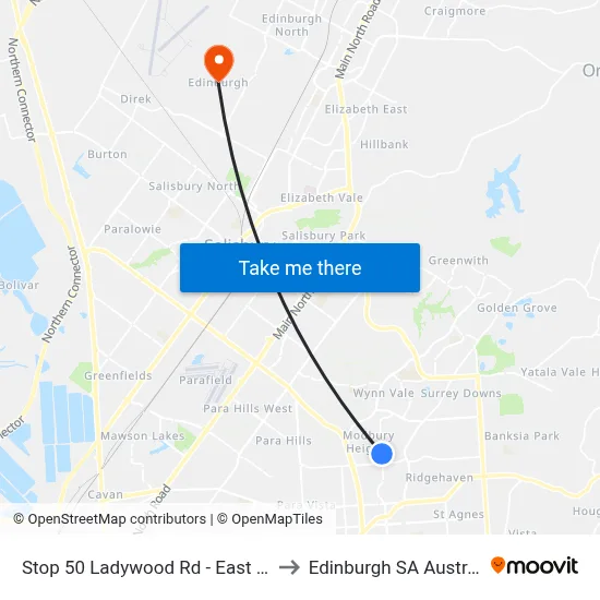 Stop 50 Ladywood Rd - East side to Edinburgh SA Australia map