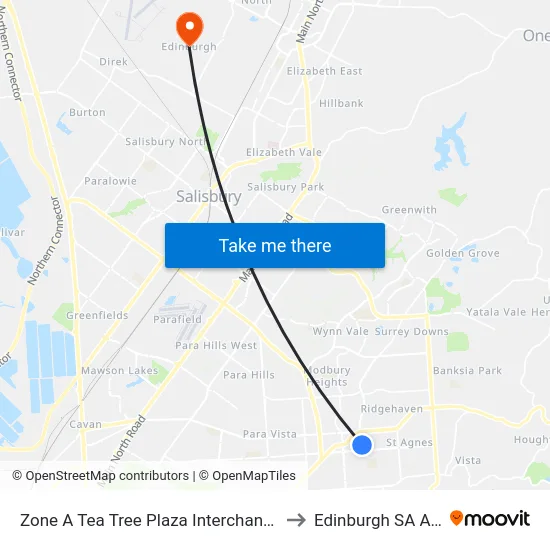 Zone A Tea Tree Plaza Interchange - West side to Edinburgh SA Australia map