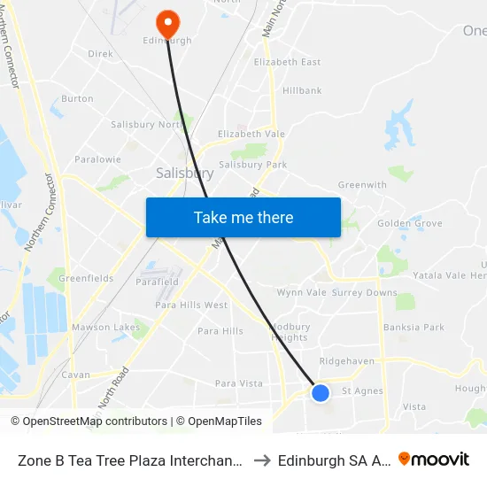 Zone B Tea Tree Plaza Interchange - West side to Edinburgh SA Australia map