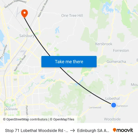 Stop 71 Lobethal Woodside Rd - North side to Edinburgh SA Australia map