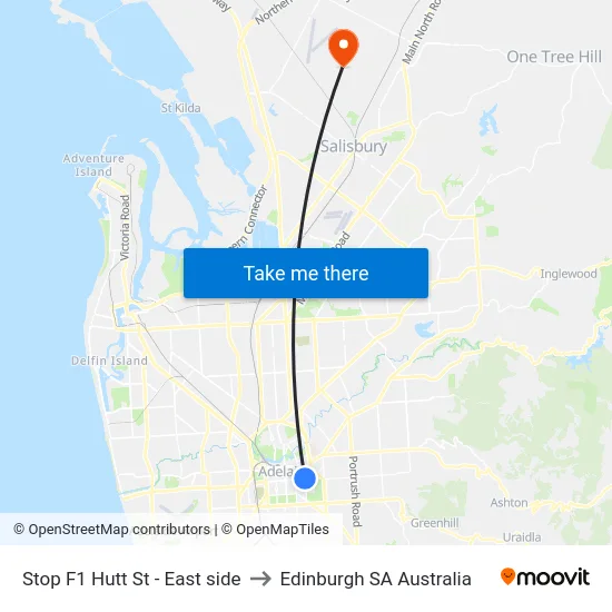 Stop F1 Hutt St - East side to Edinburgh SA Australia map