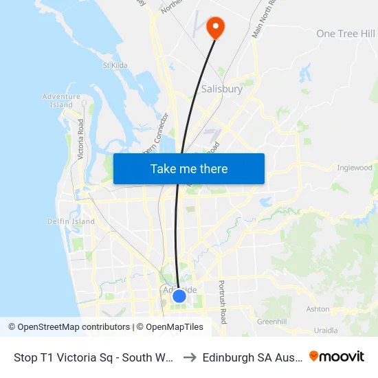 Stop T1 Victoria Sq - South West side to Edinburgh SA Australia map
