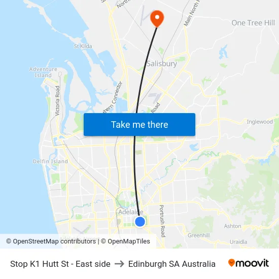 Stop K1 Hutt St - East side to Edinburgh SA Australia map
