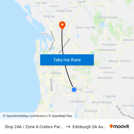 Stop 24A / Zone A Crafers Park N Ride to Edinburgh SA Australia map