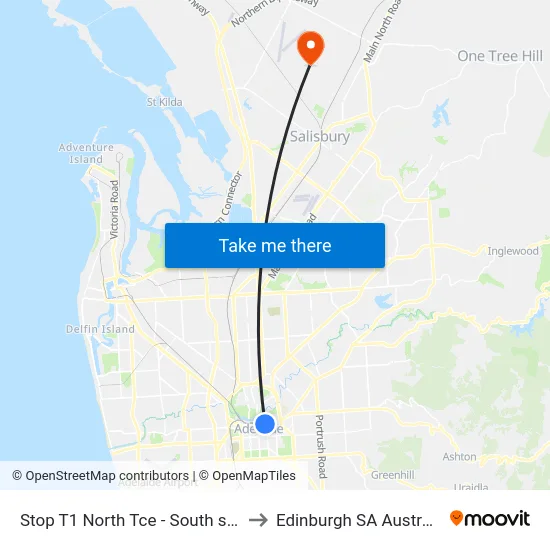 Stop T1 North Tce - South side to Edinburgh SA Australia map