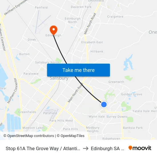 Stop 61A The Grove Way / Atlantis Dr - West side to Edinburgh SA Australia map