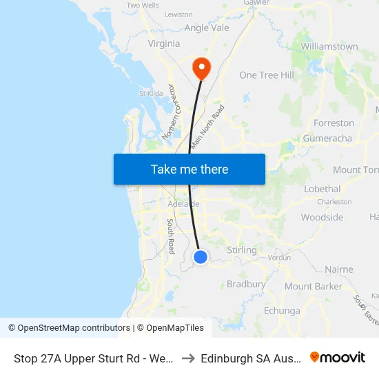 Stop 27A Upper Sturt Rd - West side to Edinburgh SA Australia map