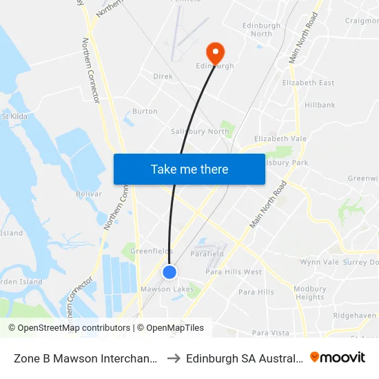 Zone B Mawson Interchange to Edinburgh SA Australia map