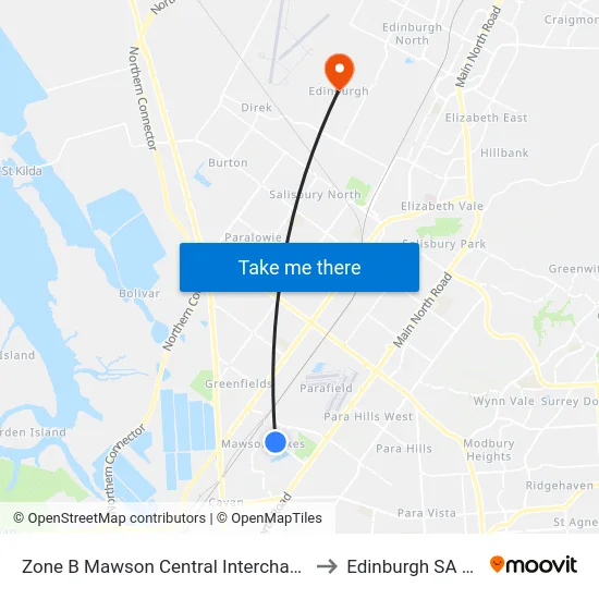 Zone B Mawson Central Interchange - South side to Edinburgh SA Australia map
