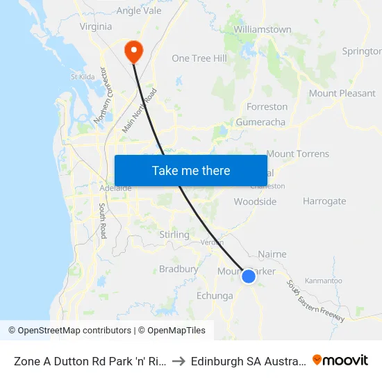 Zone A Dutton Rd Park 'n' Ride to Edinburgh SA Australia map