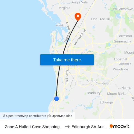 Zone A Hallett Cove Shopping Centre to Edinburgh SA Australia map
