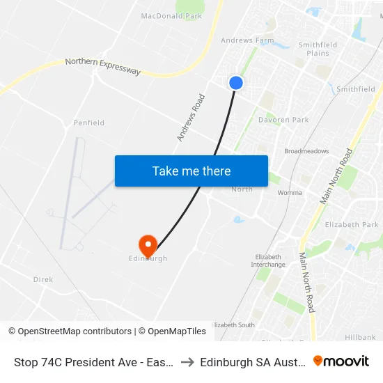 Stop 74C President Ave - East side to Edinburgh SA Australia map
