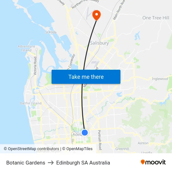 Botanic Gardens to Edinburgh SA Australia map