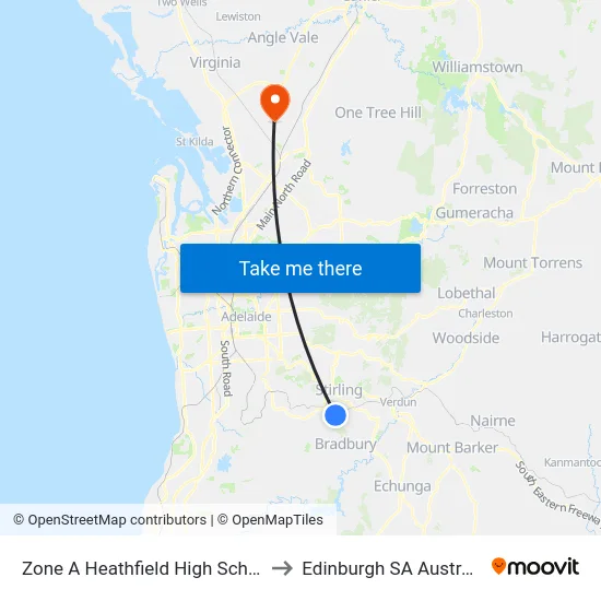 Zone A Heathfield High School to Edinburgh SA Australia map