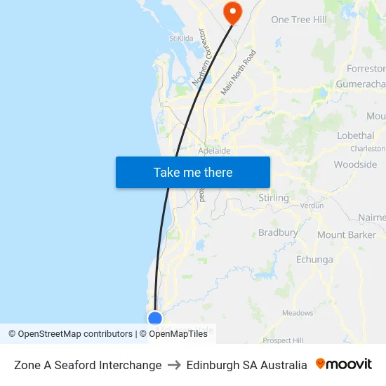 Zone A Seaford Interchange to Edinburgh SA Australia map