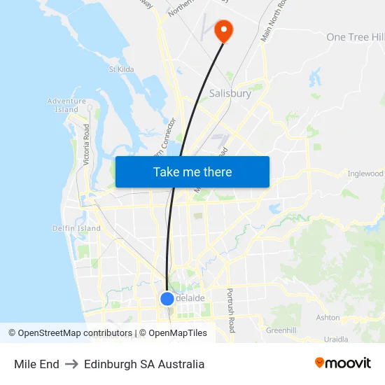 Mile End to Edinburgh SA Australia map
