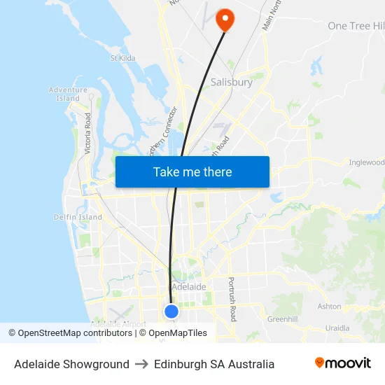 Adelaide Showground to Edinburgh SA Australia map
