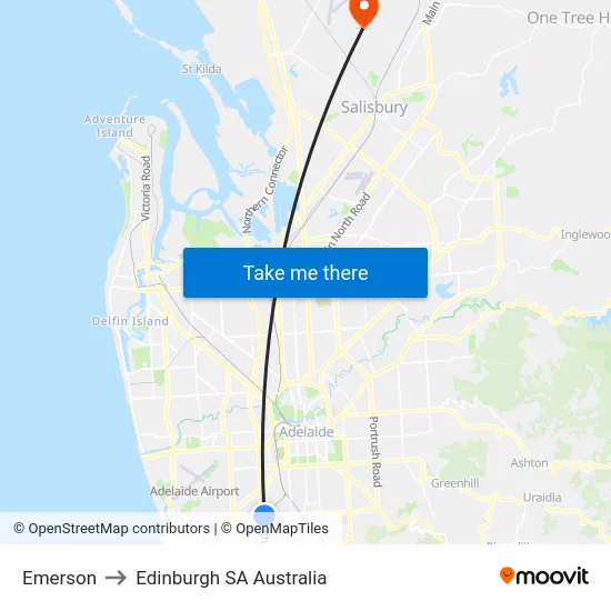 Emerson to Edinburgh SA Australia map