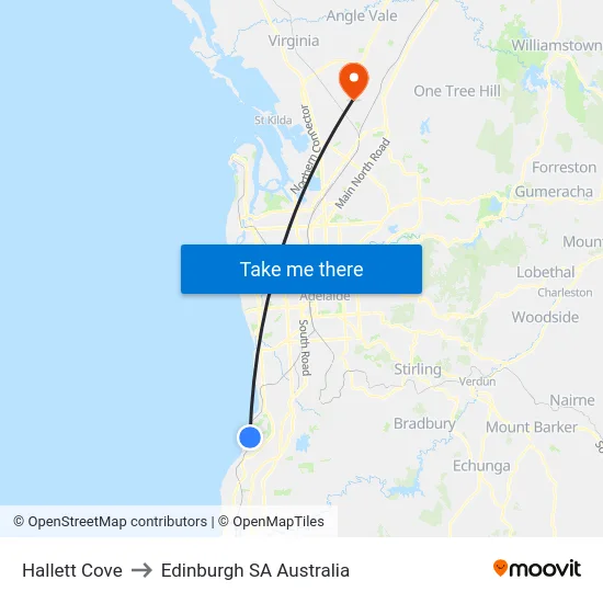 Hallett Cove to Edinburgh SA Australia map
