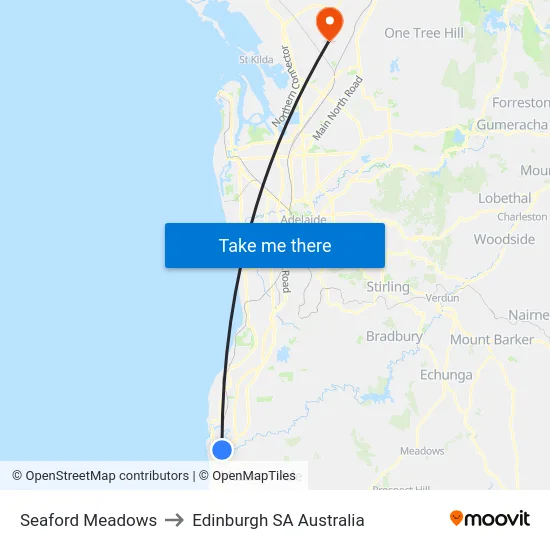Seaford Meadows to Edinburgh SA Australia map