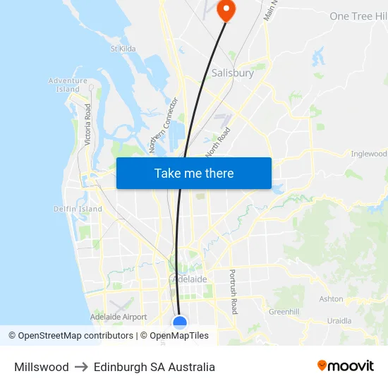 Millswood to Edinburgh SA Australia map