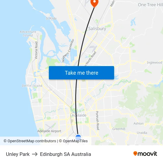 Unley Park to Edinburgh SA Australia map