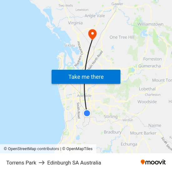 Torrens Park to Edinburgh SA Australia map