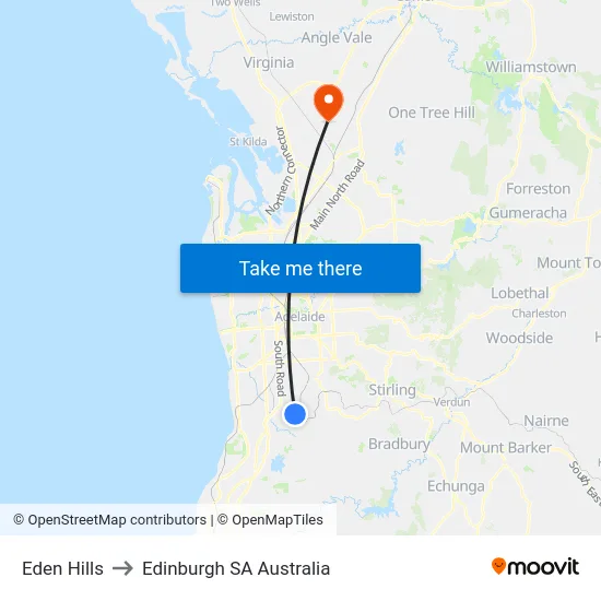 Eden Hills to Edinburgh SA Australia map