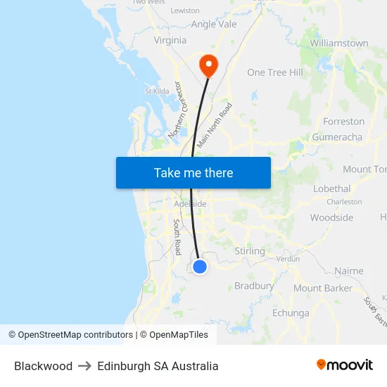 Blackwood to Edinburgh SA Australia map