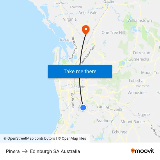 Pinera to Edinburgh SA Australia map