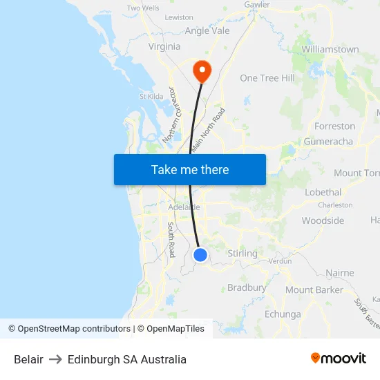Belair to Edinburgh SA Australia map