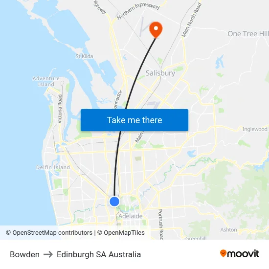 Bowden to Edinburgh SA Australia map