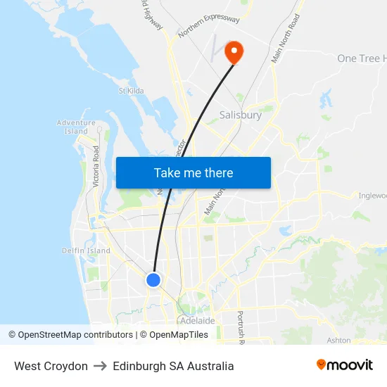 West Croydon to Edinburgh SA Australia map