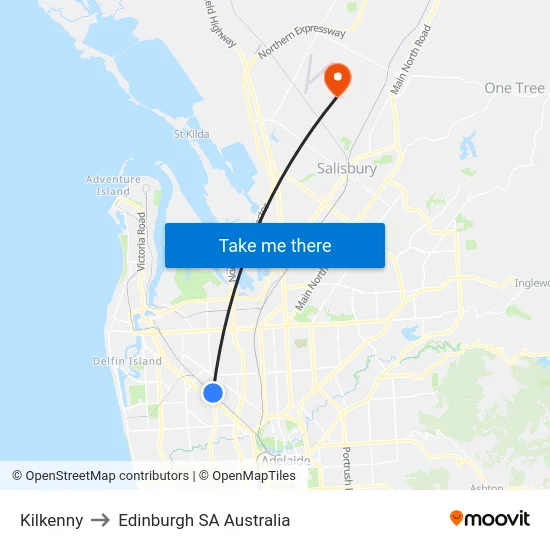 Kilkenny to Edinburgh SA Australia map
