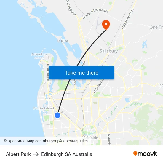 Albert Park to Edinburgh SA Australia map