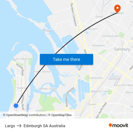 Largs to Edinburgh SA Australia map